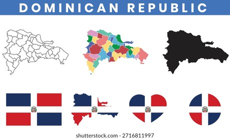 Dominican Republic map and flag vector collection