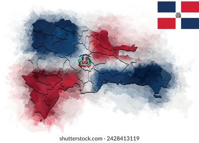 Dominican Republic MAP WITH FLAG WATERCOLOR STYLE