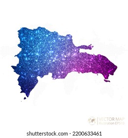 Dominican Republic map in geometric wireframe blue with purple polygonal style gradient graphic on white background. Vector Illustration Eps10.
