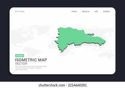 Dominican Republic map green on white background with isometric vector.