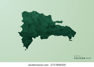 Mapa de República Dominicana - Ilustración vectorial de estilo polígono verde, diseño geométrico de bajo poliéster con silueta limpia sobre fondo verde suave.
