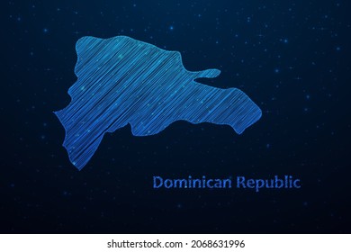 Dominican Republic map hand drawn scribble sketch.Vector map in futuristic style on dark blue space background. Vector illustration.