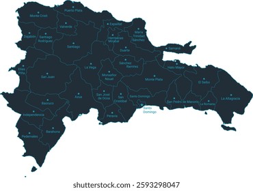 Dominican Republic map high detailed with administrative divide by state, capital cities names, outline simplicity style. Vector illustration EPS10.