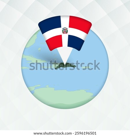 Dominican Republic Map Highlighted with Flag Marker. Flag Pointer on Geographic Map.