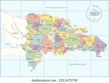 Karte der Dominikanischen Republik - hochdetaillierte Vektorgrafik