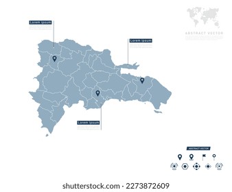 Dominican Republic map of infographic blue Navigator pin location checking communication information plan position.