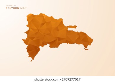Mapa de República Dominicana - Ilustración vectorial de polígono de bajo contenido de polietileno en tono naranja, estilo geométrico limpio, aislado sobre fondo blanco.