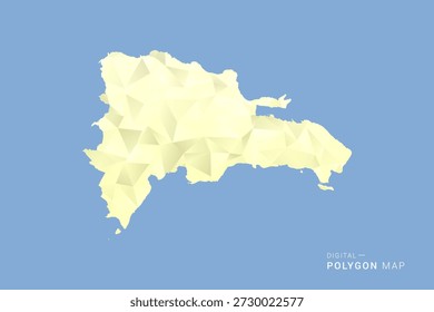 Dominican Republic Map in low poly polygon vector style, geometric shape illustration with soft yellow tones on blue background, clean silhouette for infographic.