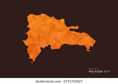 Dominican Republic Map - low poly polygon vector, geometric triangulated silhouette in orange and dark brown tones, clean modern infographic style, isolated background.