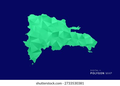 Dominican Republic Map - low poly polygon vector, geometric triangulated silhouette in green and blue tones, clean modern style, isolated background for infographic use.