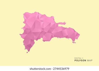 Dominican Republic Map - Low poly polygon map design in soft pink pastel gradient on beige background, modern minimal geometric style, clean digital vector illustration.