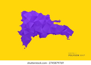Dominican Republic Map - Low poly polygon map in vibrant purple gradient on bold yellow background, modern minimal geometric style, clean digital vector illustration.