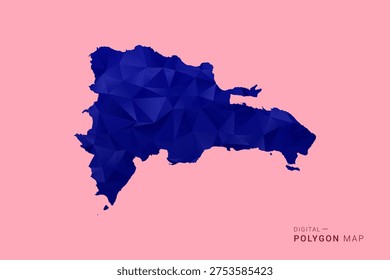 Dominican Republic Map - Low poly polygon map in deep blue gradient on soft pink pastel background, modern minimal geometric design, clean digital vector illustration.