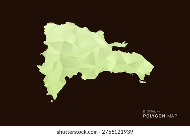 Dominican Republic Map - Low poly polygon map in soft light green gradient on dark brown background, modern minimal geometric style, clean abstract vector illustration design.