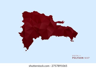 Dominican Republic Map - Low poly polygon map in deep red gradient on light blue background, modern minimal geometric design, vector illustration with faceted triangulated style.