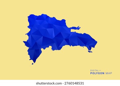 Dominican Republic Map - Low poly polygon map in deep blue gradient on soft beige background, modern minimal geometric design, clean abstract vector illustration with faceted triangulated style.