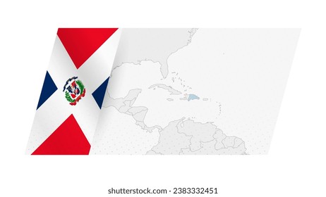 Dominican Republic map in modern style with flag of Dominican Republic on left side. Vector illustration of a map.