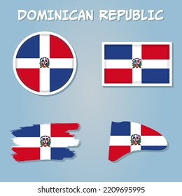 Dominican Republic map on a world map with flag and map pointer.