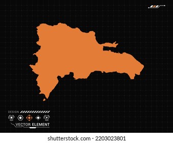 Dominican Republic map of orange digital frame HUD, GUI, UI interface technology radar vector.