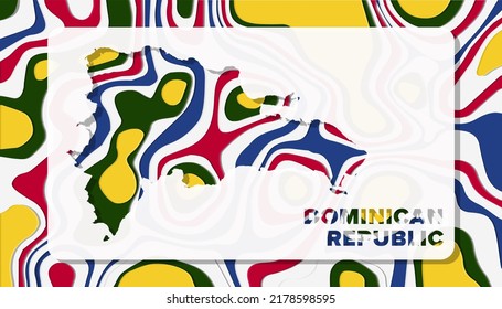 Karte der Dominikanischen Republik mit Papier-Schneiden-Wellen-Hintergrund Die perfekte Form für Grußkarte, Desktop-Bildschirmhintergrund und Banner