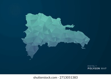 Mapa de República Dominicana - Ilustración vectorial de estilo polígono con degradado azul azulado, diseño geométrico de bajo poli, inspirado en la Tecnología digital y silueta limpia sobre fondo oscuro.