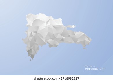 Mapa de República Dominicana - Ilustración vectorial de estilo polígono en tonos grises, blancos y azules, diseño geométrico low-poly, silueta mínima, adecuada para infografía y diseño moderno.