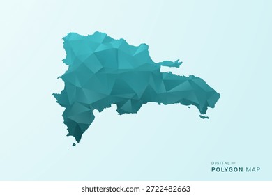 Mapa de la República Dominicana - Ilustración vectorial de estilo polígono en diseño geométrico azul-verde verde azulado bajo poli, silueta minimalista moderna.