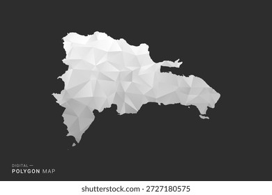 Dominican Republic Map - Polygon style vector illustration in black, gray and white low poly geometric design, minimal silhouette, isolated for infographic.