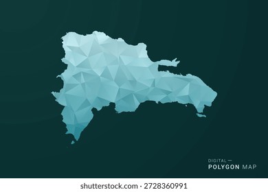 Dominican Republic Map - Polygon style vector illustration in green and blue low poly geometric design, clean minimal silhouette for infographic.