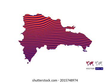 Dominican Republic map red and blue of abstract with dynamic waves vector.