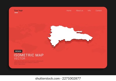 Dominican Republic map red isolated on dark background with 3d world map isometric vector illustration.