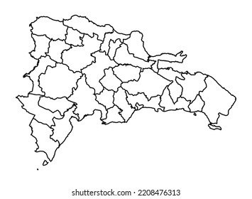 Dominican Republic map shadow in minimal line outline thin shape isolated vector illustration