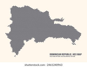 Patrón Hexagonal De Medio Tono De Vector De Mapa De República Dominicana Aislado Sobre Fondo Claro. Mapa de Contornos Tecnológicos Modernos de República Dominicana para Proyectos de Diseño o Negocios