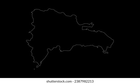 Dominican Republic map vector illustration. Drawing with a white line on a black background.