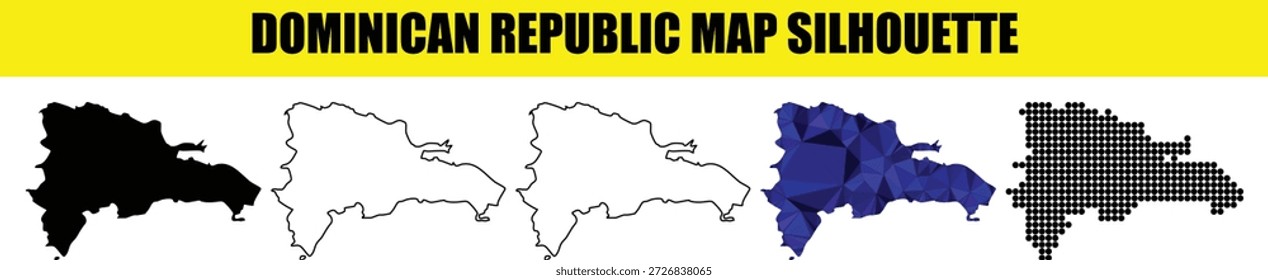 Dominican republic map vector illustration, isolated on transparent background. collection of dominican republic map silhouette black, white and outline for map design.