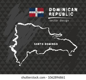 Dominican Republic map, vector pen drawing on black background
