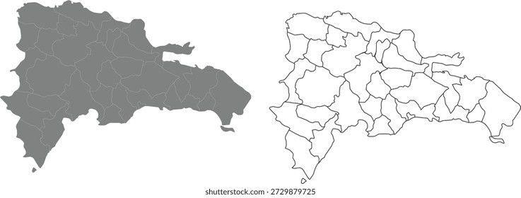 República Dominicana Mapa Vetor Set: Distritos Administrativos Silhueta e Detalhado Outline Mapa Pacote