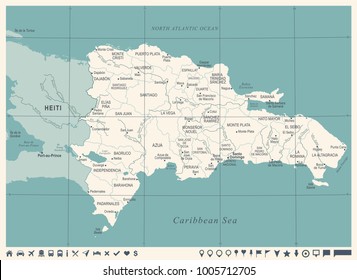 Dominican Republic Map - Vintage High Detailed Vector Illustration