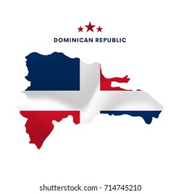 Dominican Republic map with waving flag. Vector illustration.