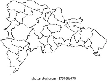 Dominican Republic map in white color and black border on white background. Vector illustration.