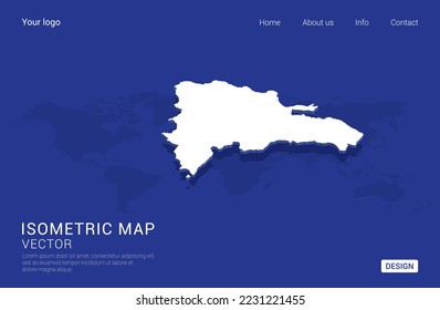 Dominican Republic map white on dark blue background 3d isometric vector illustration.