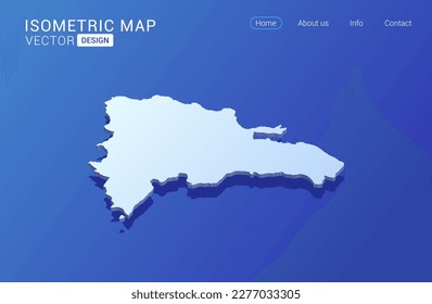 Dominican Republic map white on blue background with isolated 3D isometric concept vector illustration.