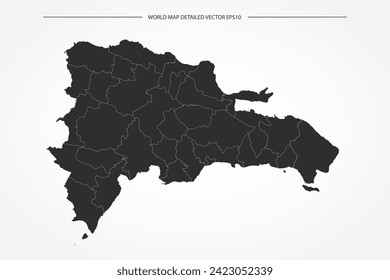 Dominican Republic Map - World Map International vector template with High detailed with black and white outline color isolated on white background - Vector illustration eps 10