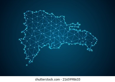 Dominican Republic Map - World Map mash line and point scales on blue technology background. Wire Frame 3D mesh polygonal network line, design sphere, dot and structure -  Vector illustration eps 10