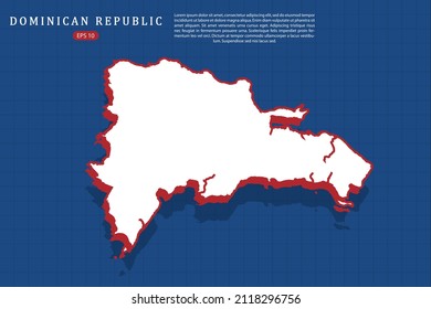 Karte der Dominikanischen Republik - Weltkarte, Vektorvorlage mit isometrischem Stil mit weißer und roter Farbe einschließlich Schatten auf blauem Hintergrund für Website, Design, Infografik - Vektorgrafik eps10 