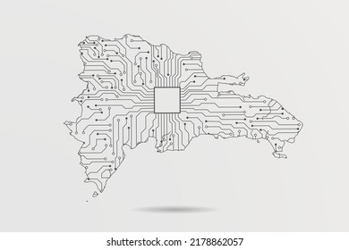 Dominican Republic Map - World map vector template with Abstract futuristic circuit board Illustration or High-tech technology mash line on white background - Vector illustration ep 10