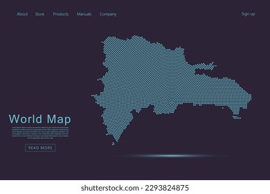 Mapa de República Dominicana - Mapa mundial de la plantilla del vector del mapa con puntos azules, rejilla, grunge, medio tono aislado en fondo morado oscuro para sitio web, diseño de tecnología - Ilustración vectorial eps 10