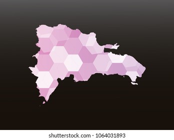 Dominican Republic map-Purple map made of hexagon on black and gray background, gradient color. Vector illustration eps 10.