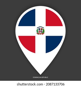 Dominican Republic marker icon on dark grey background. Dominican Republic pin icon isolated on barely dark background.