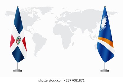 Dominican Republic and Marshall Islands flags for official meeting against background of world map.